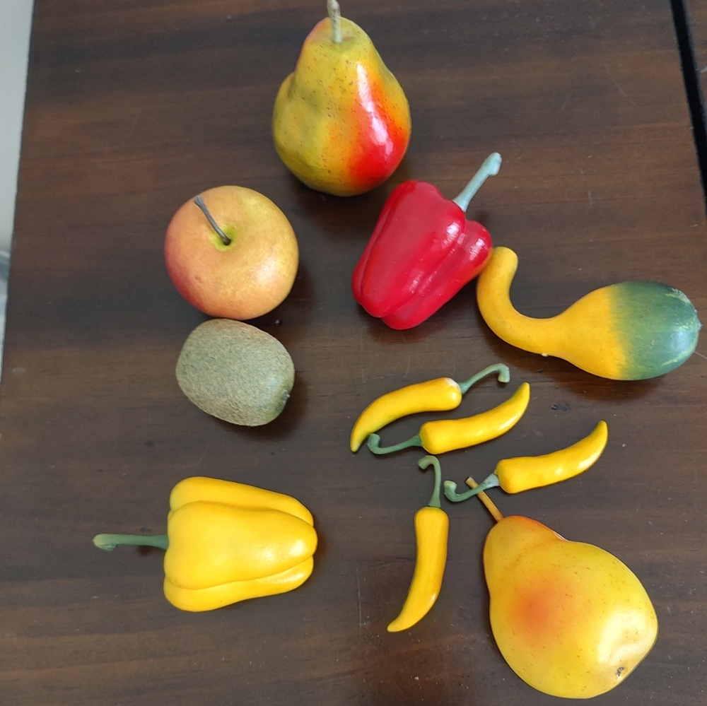 Vintage Papier Mache And Composite Mix Of Faux Vegetables And Fruit